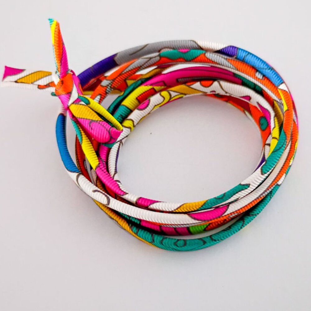 Twilly Silk spaghetti wrap bracelet HERMES multicolor patterns | NEW 46” long - Picture 1 of 8